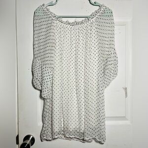 Ballambra 100%Silk Women’s Top Blouse, Short Sleeve, Cold Shoulder White Sz L